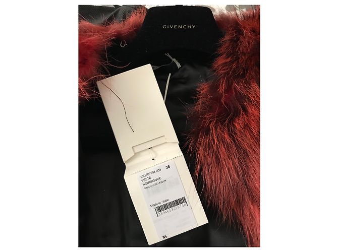 Givenchy Mantella Giacca in Pelliccia di Procione Nero e Rosso - vista 5