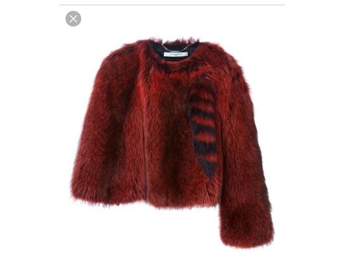 Givenchy Mantella Giacca in Pelliccia di Procione Nero e Rosso - vista 6