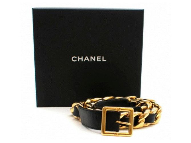 Cinturón de cuero con hebilla chapado en oro de CHANEL Negro Dorado - vista 11