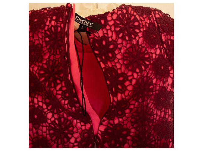 Dkny Mädchen Kleid aus Baumwolle Rosa Dunkelrot Pink Bordeaux - Ansicht 7