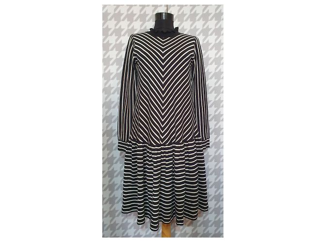 Mads Norgaard Gestreiftes Sweatshirt Kleid Schwarz Creme Silber Roh - Ansicht 2