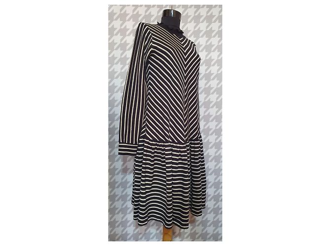 Mads Norgaard Gestreiftes Sweatshirt Kleid Schwarz Creme Silber Roh - Ansicht 3