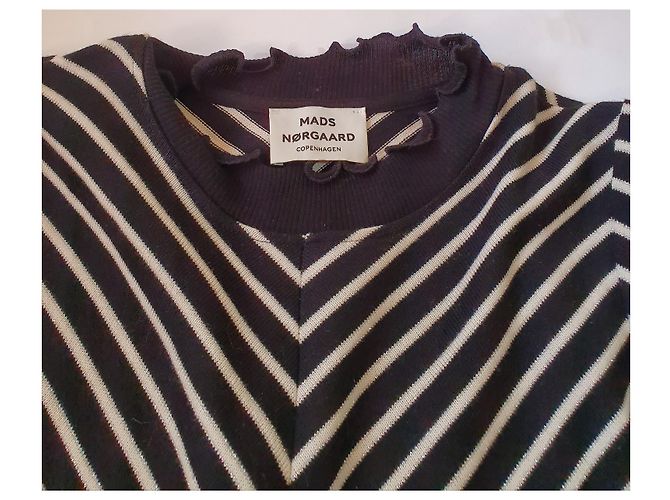 Mads Norgaard Gestreiftes Sweatshirt Kleid Schwarz Creme Silber Roh - Ansicht 6