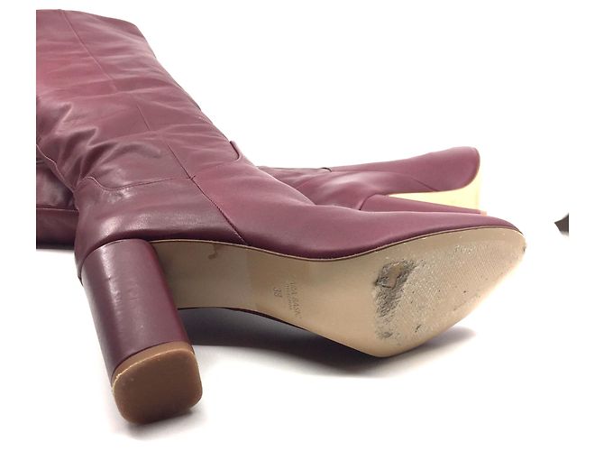 Zara Bottes en cuir bordeaux - vue 4