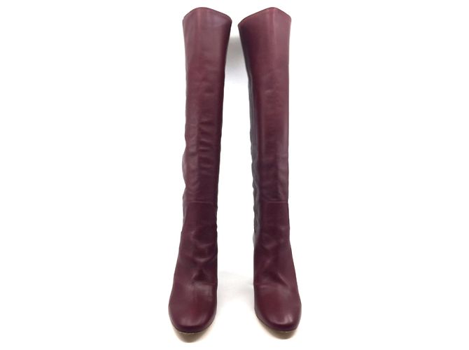 Zara Bottes en cuir bordeaux - vue 5