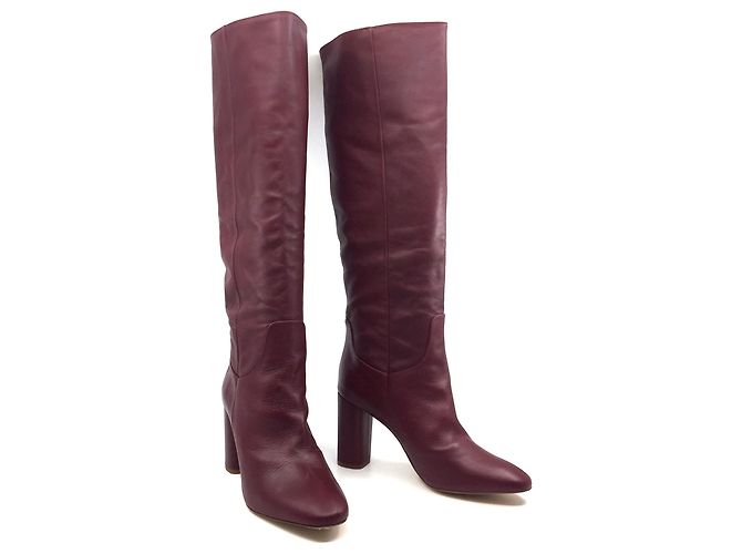 Zara Bottes en cuir bordeaux - vue 7