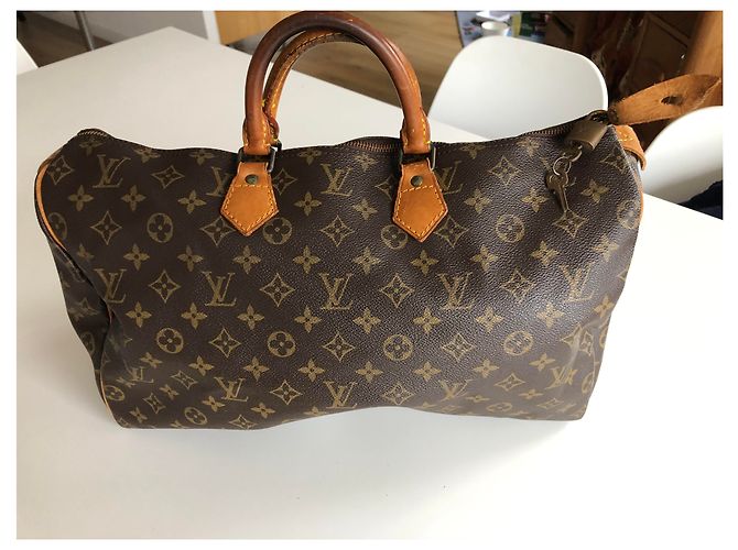 Borsa a mano Louis Vuitton Speedy 40 in pelle marrone - vista 2