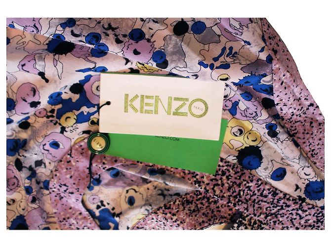 Kenzo Seidenkleid mit Blumenmuster Lila Blau Größe 38 - Ansicht 5