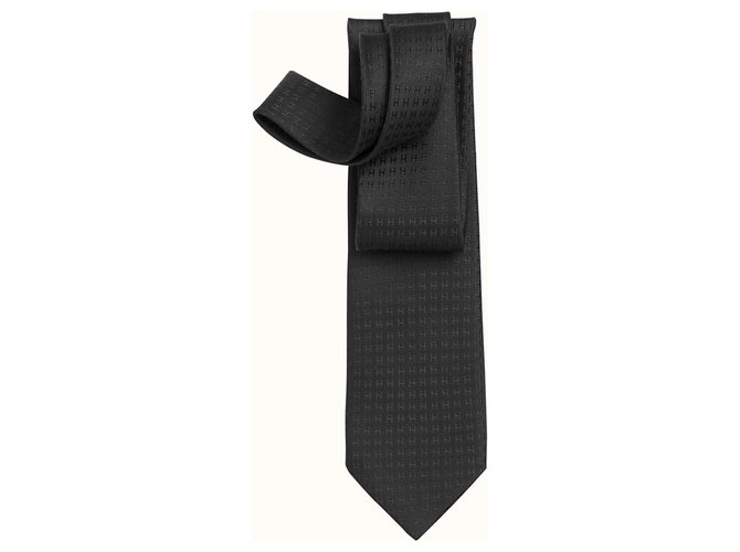 Hermès Façonnée H Noir Tie Nero - vista 2