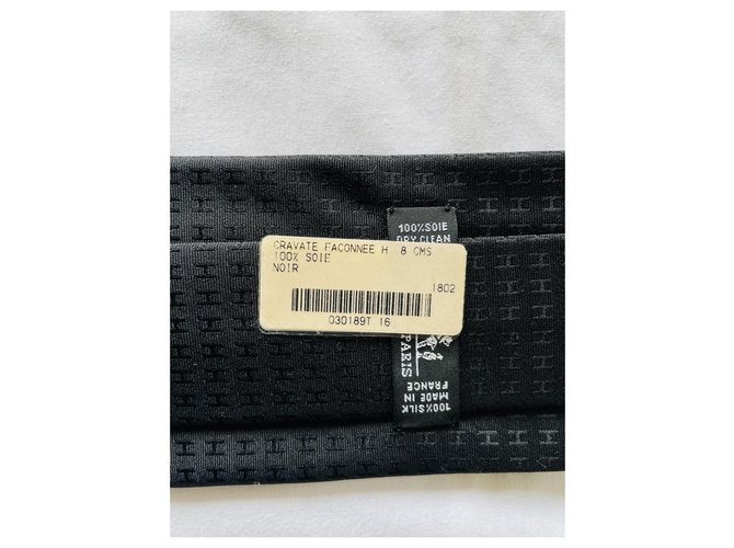 Hermès Façonnée H Noir Tie Nero - vista 5