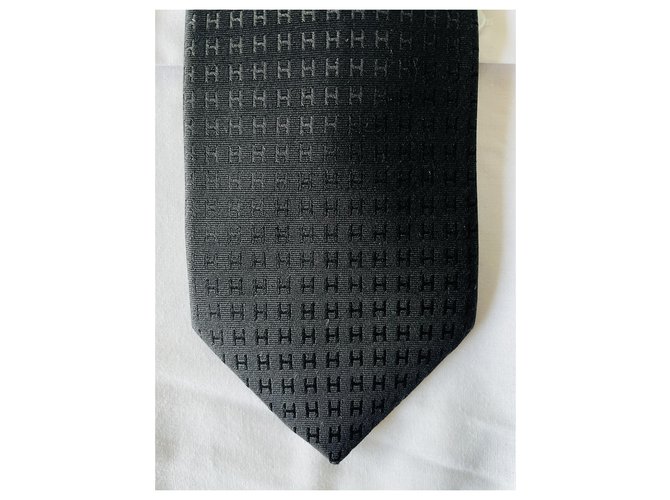 Hermès Façonnée H Noir Tie Nero - vista 6