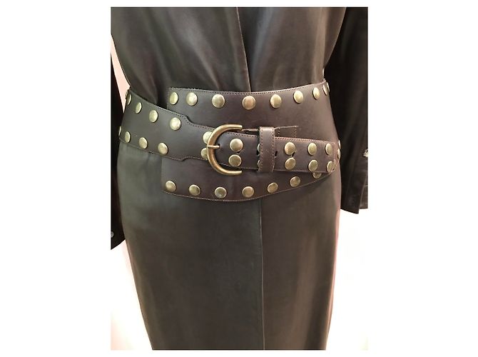 Abrigo de piel de cordero Yves Saint Laurent + cinturón NoemiLiberti Castaño - vista 3
