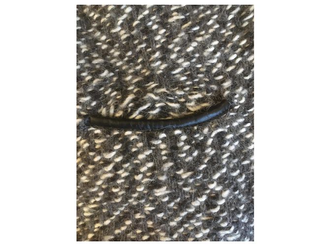 Massimo Dutti Abrigo gris jaspeado con borde de cuero - vista 2