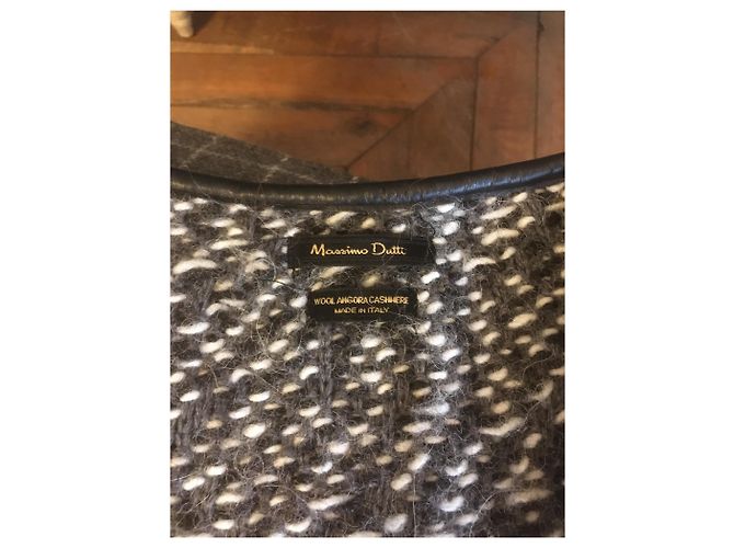 Massimo Dutti Abrigo gris jaspeado con borde de cuero - vista 4