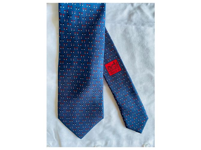 Hermès Cravate Mood Tie twill soie Rosso Blu - vista 2