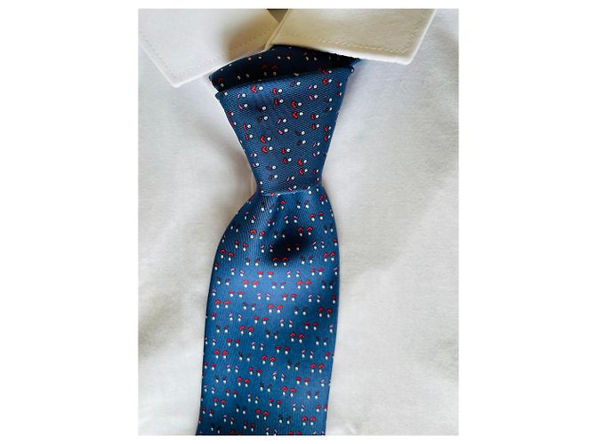 Hermès Cravate Mood Tie twill soie Rosso Blu - vista 3