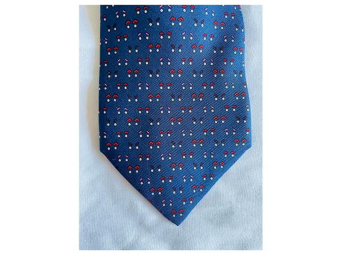 Hermès Cravate Mood Tie twill soie Rosso Blu - vista 4