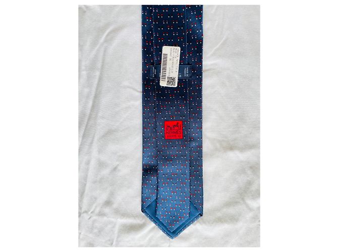 Hermès Cravate Mood Tie twill soie Rosso Blu - vista 6