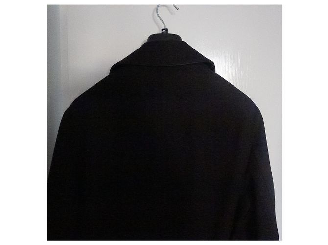 Autre Marque Schwarzer Wollmantel mit Gürtel - Ansicht 10