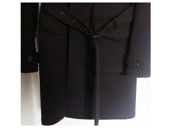 Autre Marque Schwarzer Wollmantel mit Gürtel - Ansicht 5