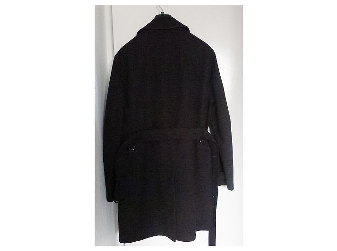 Autre Marque Schwarzer Wollmantel mit Gürtel - Ansicht 9