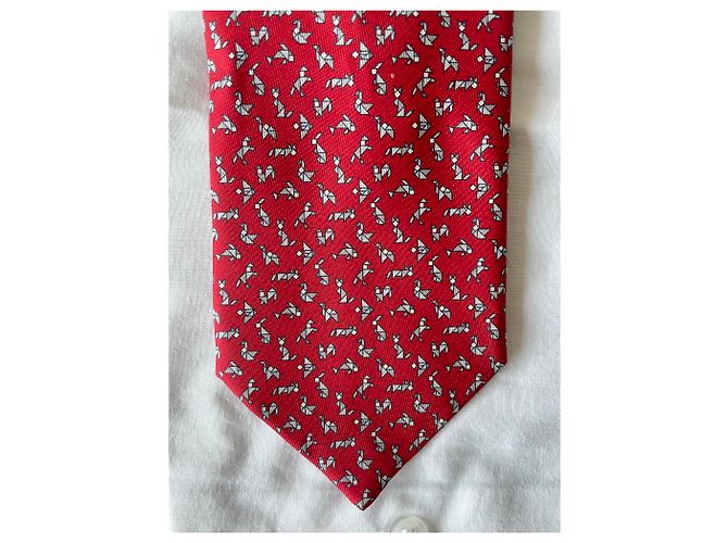 Cravatta Hermès Tangram in twill di seta Rosso Grigio - vista 4