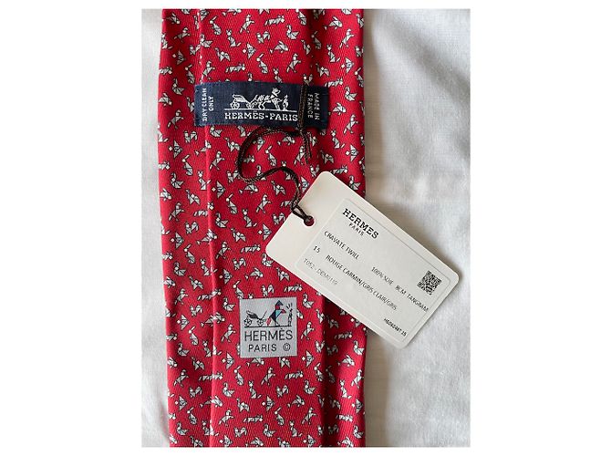 Cravatta Hermès Tangram in twill di seta Rosso Grigio - vista 5