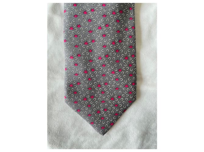 Hermès Cravatta Dada Hu in Seta Grigio Fuchsia Fuschia - vista 6