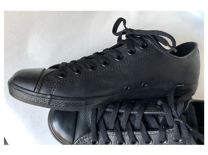 Converse All Star low-top basket / sneaker - black leather black sole - view 2