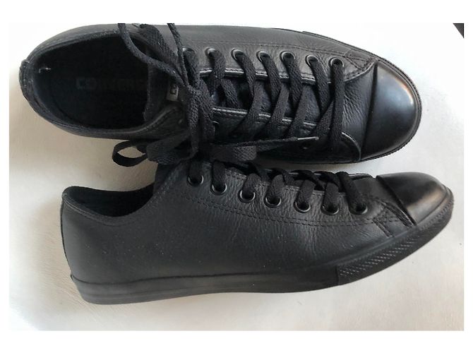 Converse All Star low-top basket / sneaker - black leather black sole - view 3
