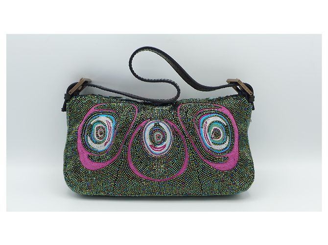 Fendi Baguette Pavão Bordado Multicor e Miçangas Cetim - vista 3
