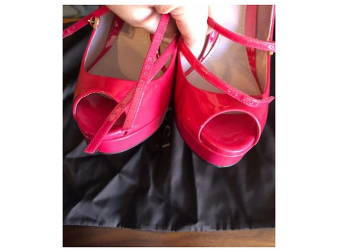 Gucci Peep Toe Absatz Schuhe Fuchsia Lackleder 39 - Ansicht 9