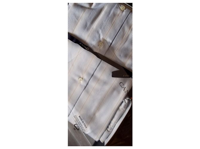 CANALI SHIRT WHITE STRIPED PATTERN / NEU MIT BOX UND ETIKETTEN Weiß Hellblau - Ansicht 10