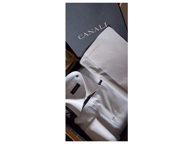 CANALI SHIRT WHITE STRIPED PATTERN / NEU MIT BOX UND ETIKETTEN Weiß Hellblau - Ansicht 13