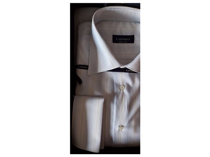 CANALI SHIRT WHITE STRIPED PATTERN / NEU MIT BOX UND ETIKETTEN Weiß Hellblau - Ansicht 18