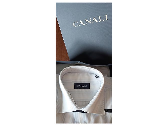 CANALI SHIRT WHITE STRIPED PATTERN / NEU MIT BOX UND ETIKETTEN Weiß Hellblau - Ansicht 19