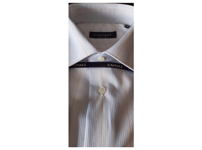 CANALI SHIRT WHITE STRIPED PATTERN / NEU MIT BOX UND ETIKETTEN Weiß Hellblau - Ansicht 3
