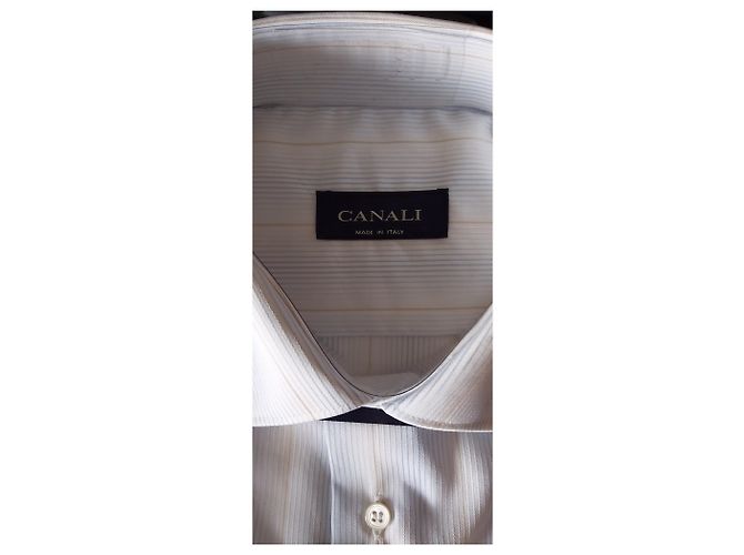 CANALI SHIRT WHITE STRIPED PATTERN / NEU MIT BOX UND ETIKETTEN Weiß Hellblau - Ansicht 4