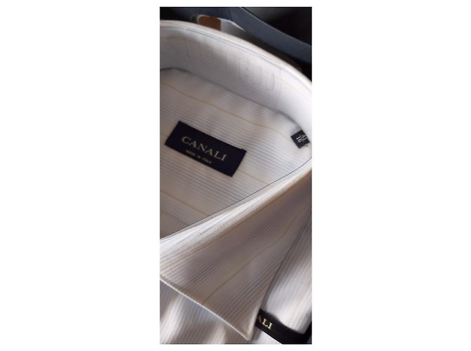 CANALI SHIRT WHITE STRIPED PATTERN / NEU MIT BOX UND ETIKETTEN Weiß Hellblau - Ansicht 5