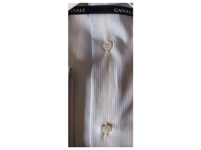 CANALI SHIRT WHITE STRIPED PATTERN / NEU MIT BOX UND ETIKETTEN Weiß Hellblau - Ansicht 6