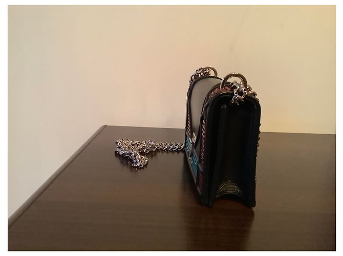 Christian Dior Mini Diorama Tasche Schwarzes Leder und Pailletten - Ansicht 3