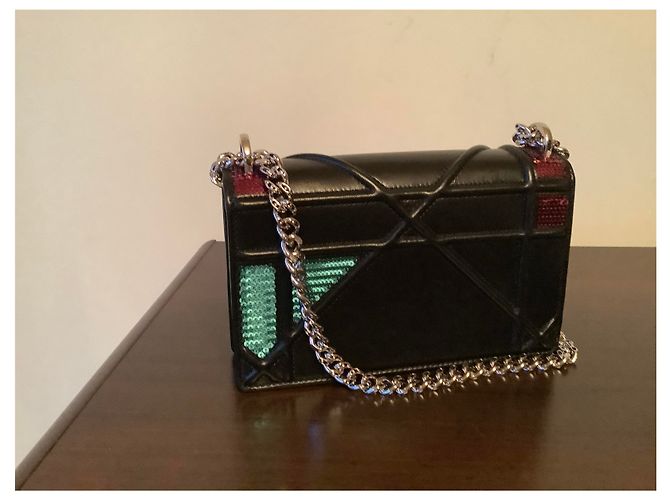 Christian Dior Mini Diorama Tasche Schwarzes Leder und Pailletten - Ansicht 4