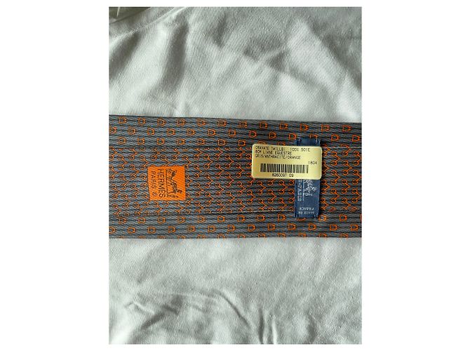 Hermès Cravatta "Eliane Equestre" Arancione Grigio - vista 3