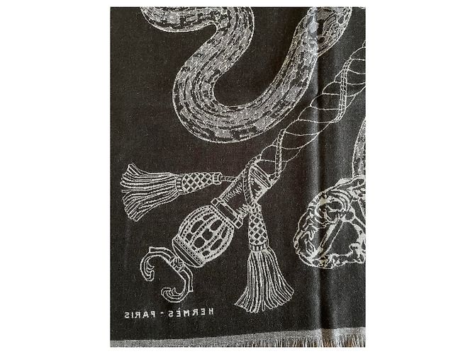 Hermès Caducee Rock Schal 100 Schwarz Grau - Ansicht 10