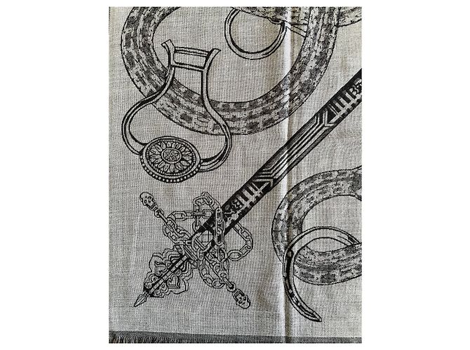 Hermès Caducee Rock Schal 100 Schwarz Grau - Ansicht 12