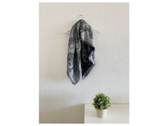 Hermès Caducee Rock Schal 100 Schwarz Grau - Ansicht 2