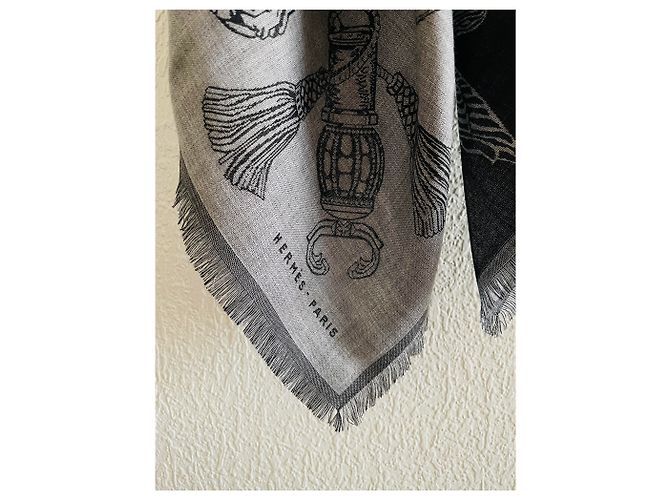 Hermès Caducee Rock Schal 100 Schwarz Grau - Ansicht 3