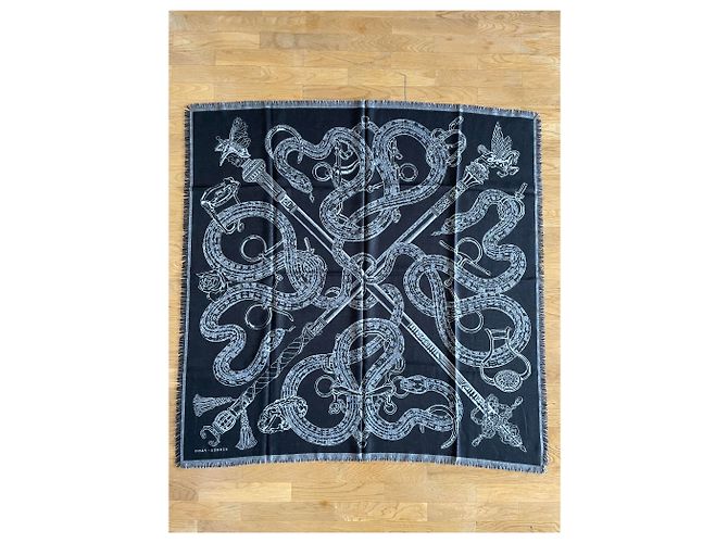 Hermès Caducee Rock Schal 100 Schwarz Grau - Ansicht 5