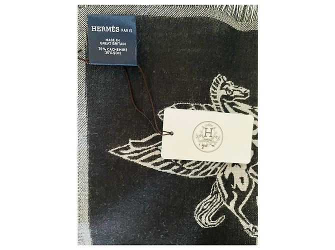 Hermès Caducee Rock Schal 100 Schwarz Grau - Ansicht 9