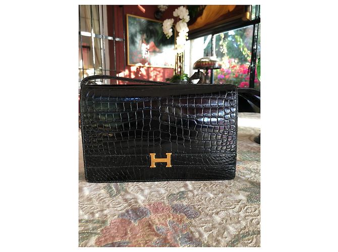 Borsa Hermès Annie Haute Couture in pelle di coccodrillo nera Nero - vista 2